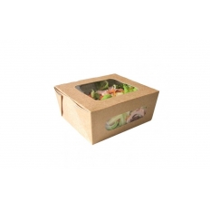 Pojemnik sałatkowy papierowy 700ml 155x118x53mm Kraft z oknem 30szt. |9| [BS]*