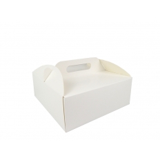 Pudełko cukiernicze tekturowe na tort z rączką 350x350x150mm białe fala E a'50 [PK]6G